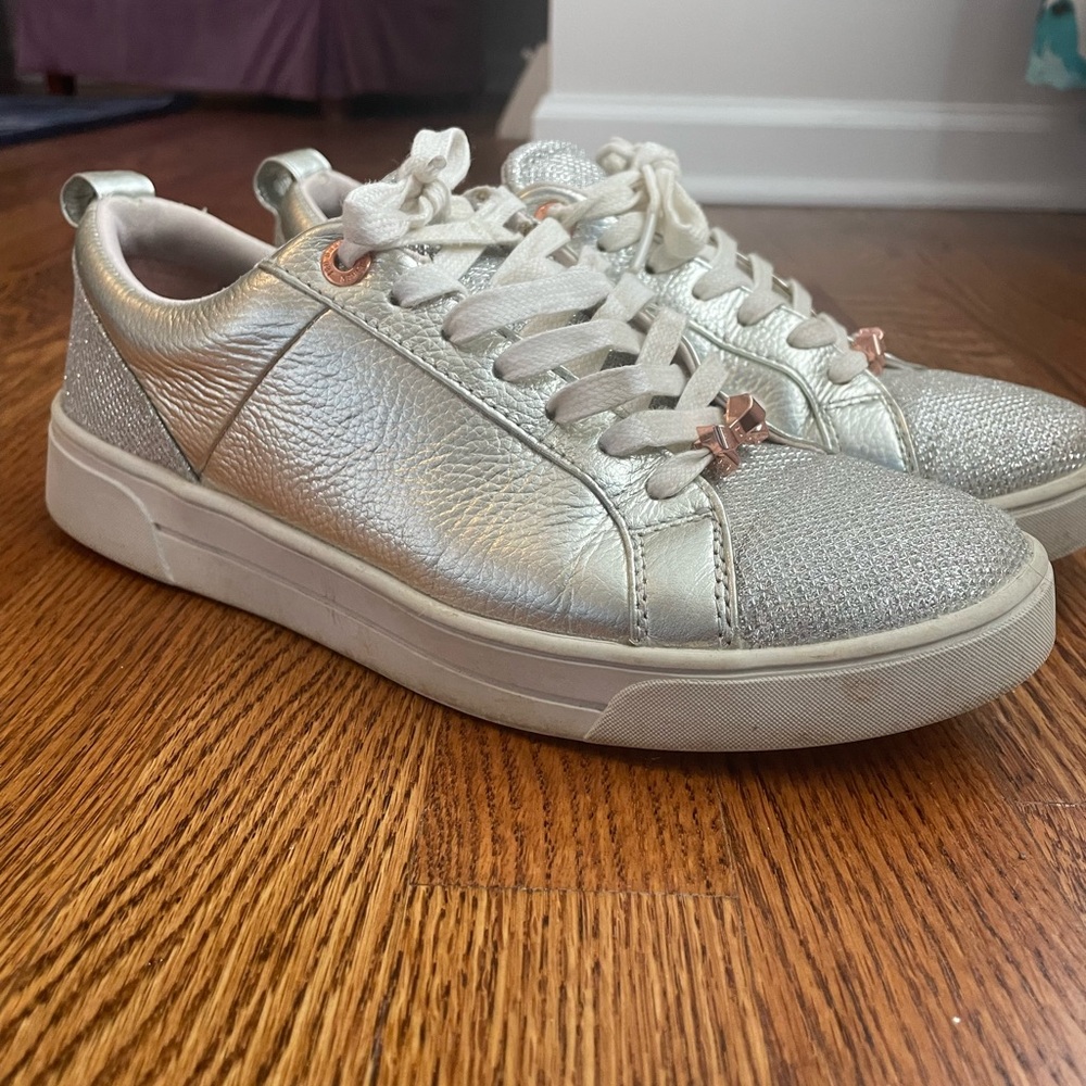 Silver Ted Baker Kulei Sneakers with Rose Gold Accents